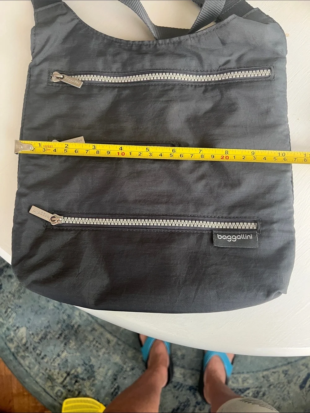 Baggallini Charcoal Nylon Crossbody Messenger Bag with Silver Zippers